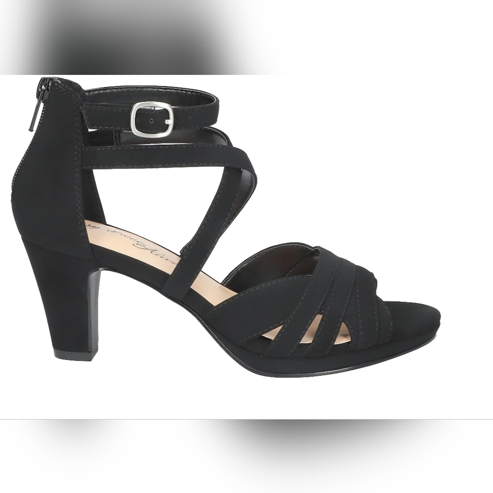 easy street Black Strappy Mid-Heel Sandal with Ankle Buckle